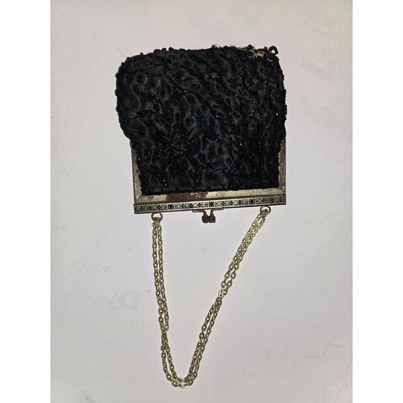 Vintage Handmade Beaded Black/Gold Clutch Purse - Picture 3 of 7